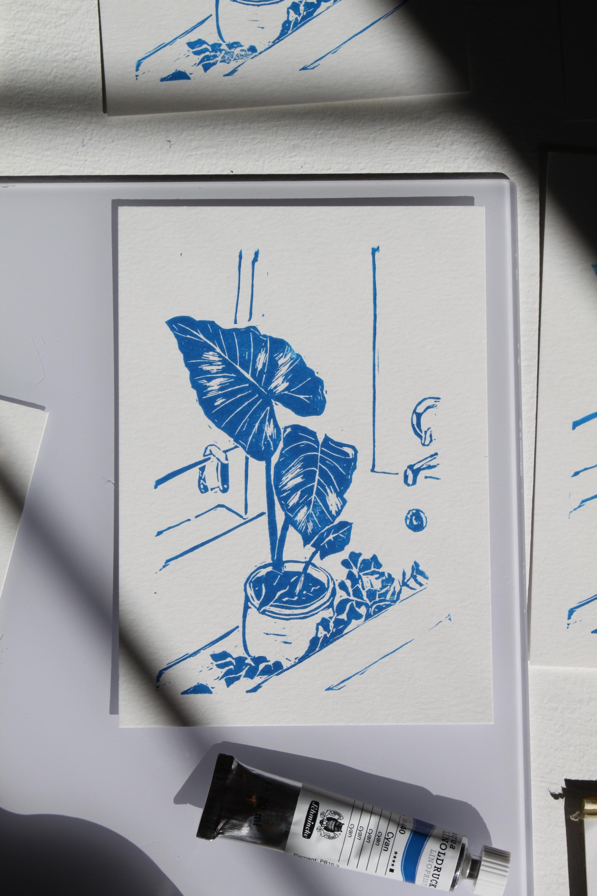 Morning Shower Linocut Print