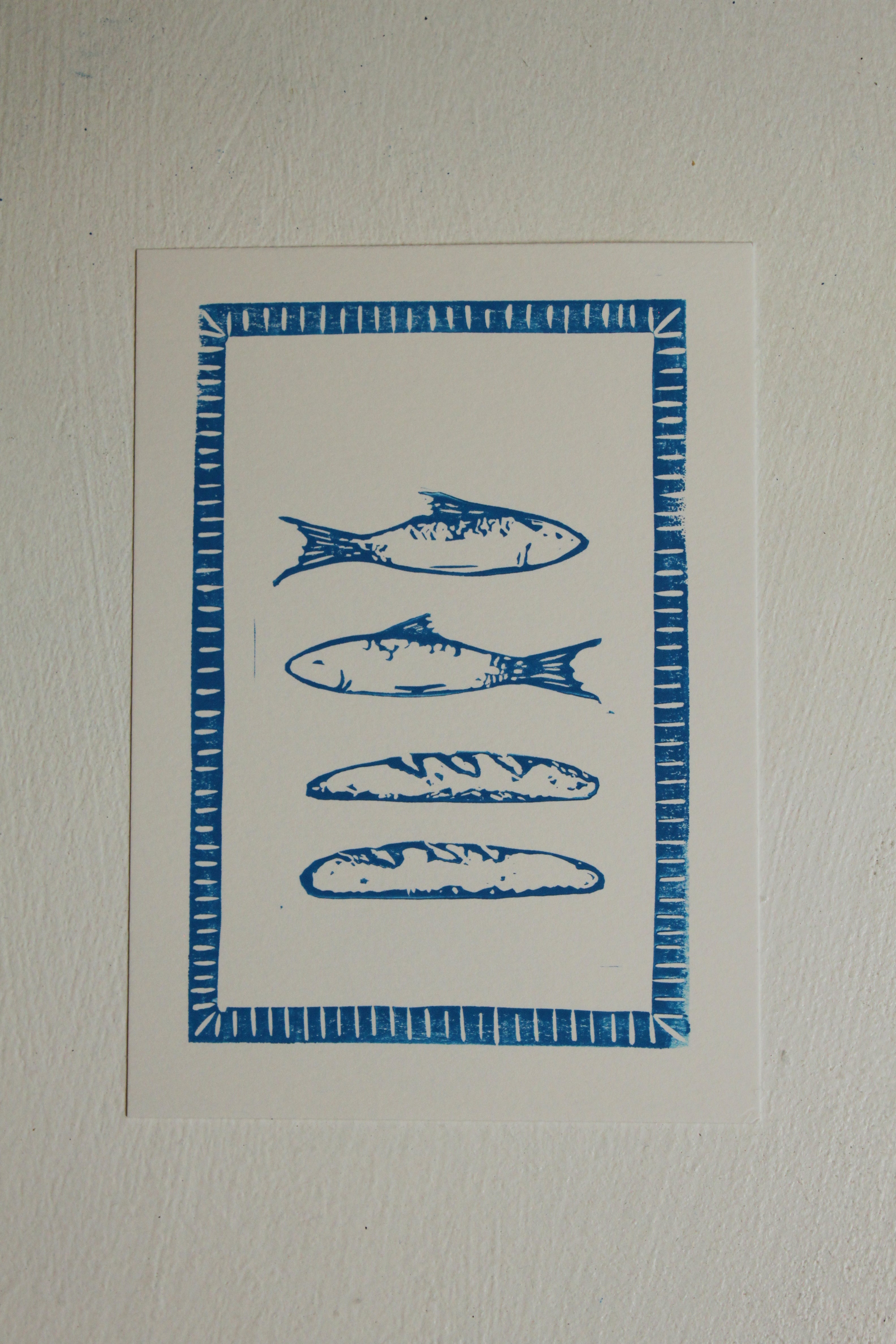 5 Loaves 2 Bread Linocut Print
