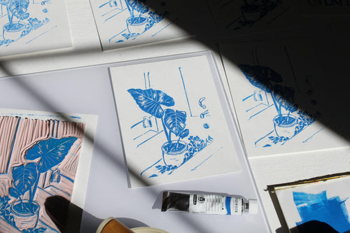 Morning Shower Linocut Print